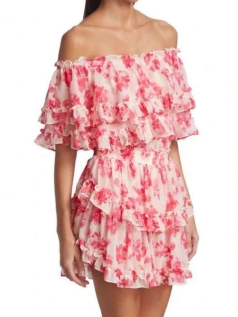MISA Los Angeles Isella Off Shoulder Floral Ruffle Mini Dress NWT XS Pink